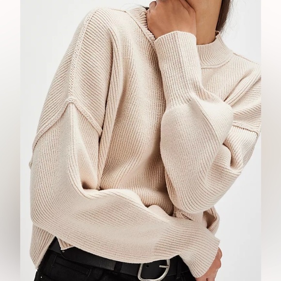 Free People SMALL Easy Street Crop Pullover Sweater Ribbed Blush Pearl Pink - Picture 1 of 12